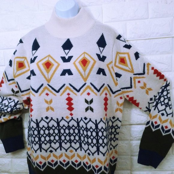 Paisley&Gray Mockneck Sweater Unisex-XL Slimfit Aztec Geometric Soft Wool Blend - Picture 2 of 11